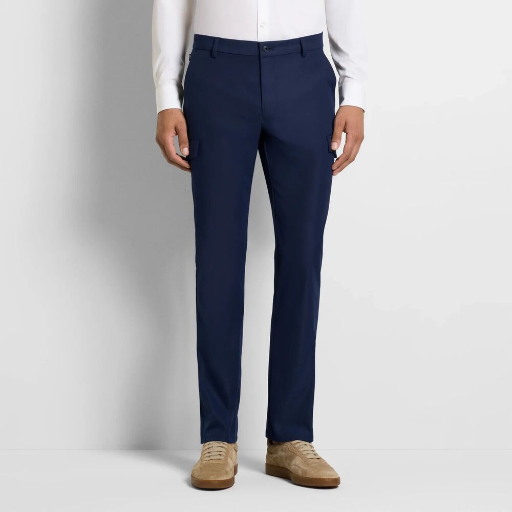 Van Heusen Traveler Men's Blue Dress Flat Front Straight Trousers Pant Size 34